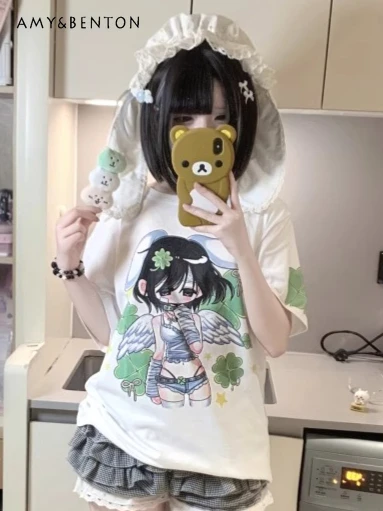 Kawaii хлопковая свободная футболка с короткими рукавами и мультяшным принтом, женская летняя новая японская футболка большого размера с двумерной анимацией
Kawaii хлопковая свободная футболка с короткими рукавами и мультяшным принтом, женская летняя новая японская футболка большого размера с двумерной анимацией