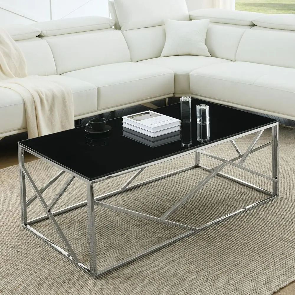 Black Glass Coee Table with Silver StainlSteel Legs Luxury Recular Coee Table or Living Room ern Elegant Cocktail Center Table w
Black Glass Coee Table with Silver StainlSteel Legs Luxury Recular Coee Table or Living Room ern Elegant Cocktail Center Table w