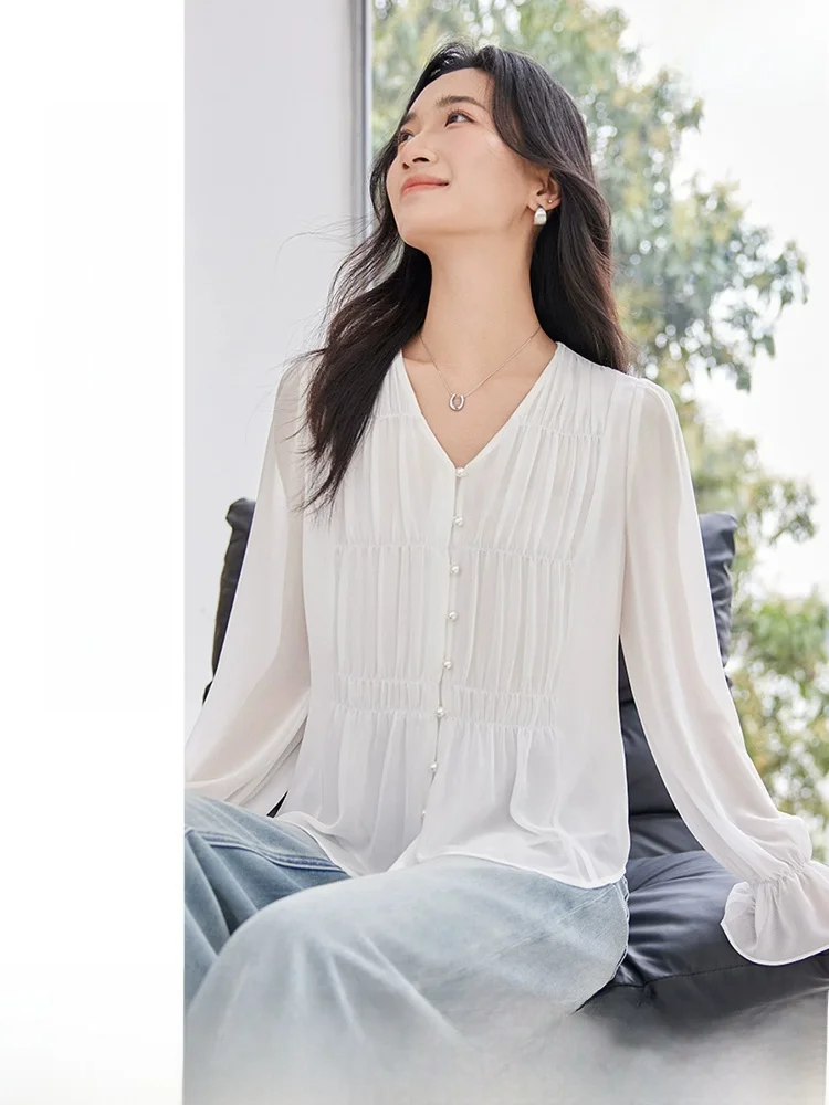 Elegant V-Neck Lantern Sleeve Chiffon Top Women's Fashion Slimming Light Waist Cinched Spring New Style Commute Style
Elegant V-Neck Lantern Sleeve Chiffon Top Women's Fashion Slimming Light Waist Cinched Spring New Style Commute Style