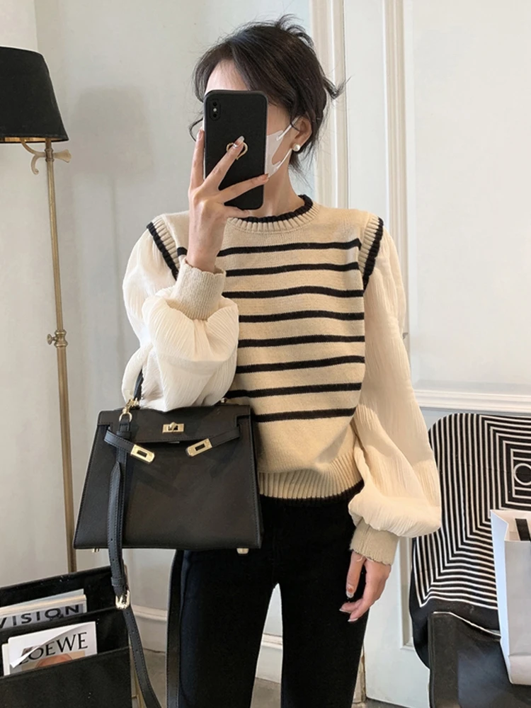 Women's Stripe Pattern Knitted Sweater Inner Wear Spring Autumn Season New Sle Faionable Patchwork Long Sve Loose Fit
Women's Stripe Pattern Knitted Sweater Inner Wear Spring Autumn Season New Sle Faionable Patchwork Long Sve Loose Fit