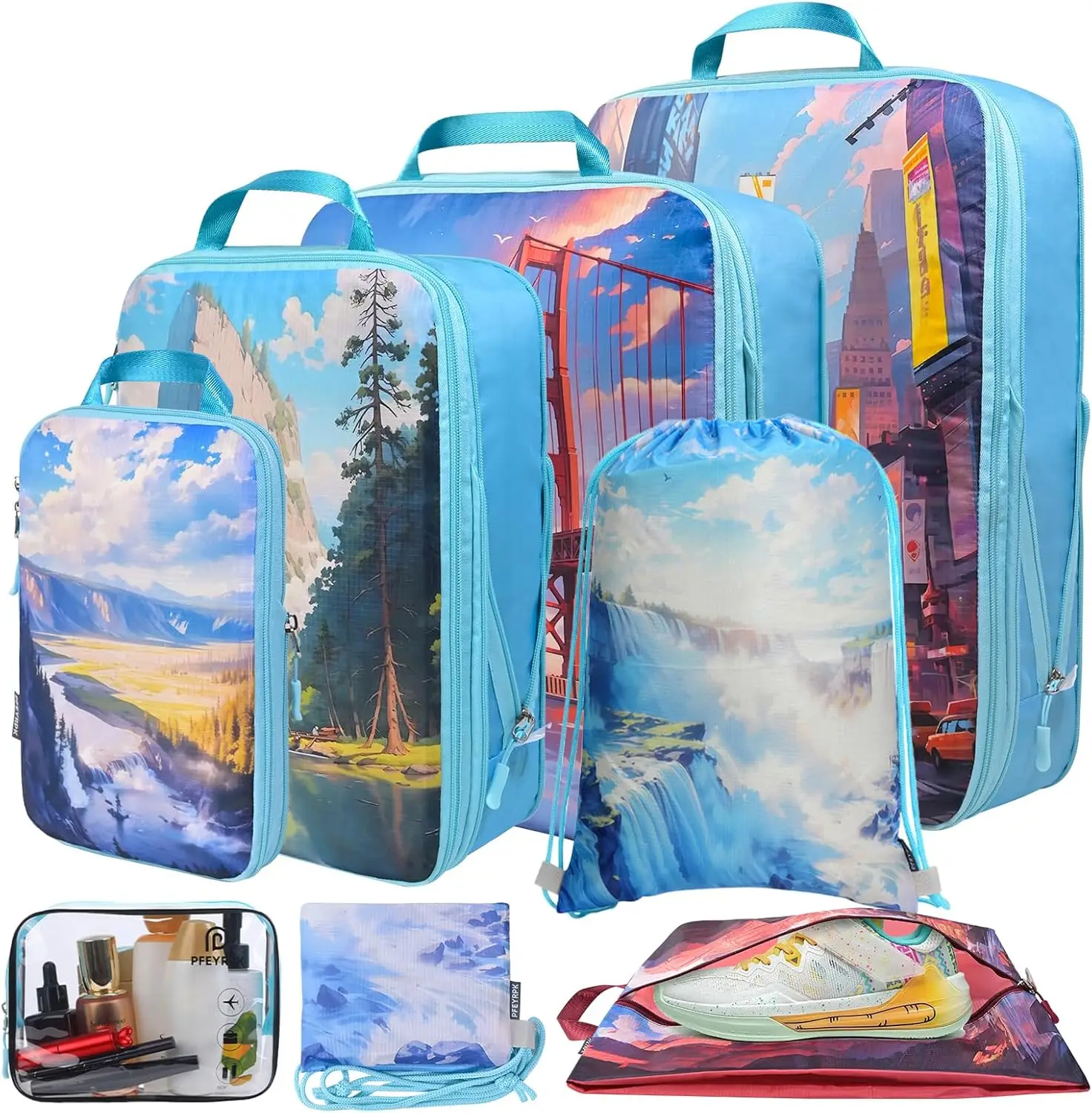 Lightweight Compression Packing Cubes Expandable Travel Organizer Set with Clear Toiletry Pouch
Lightweight Compression Packing Cubes Expandable Travel Organizer Set with Clear Toiletry Pouch