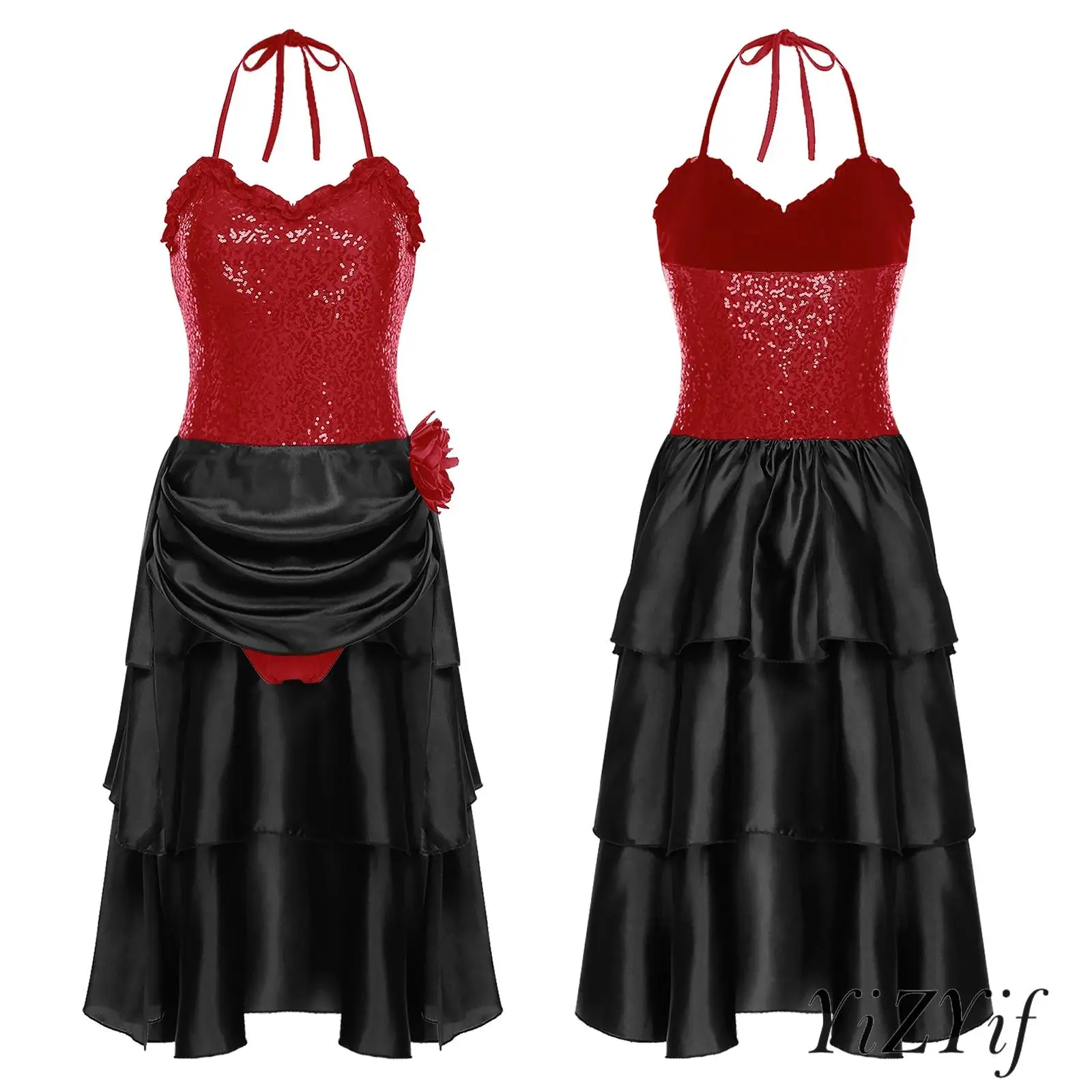 Professional Latin Ballroom Dress Women Glamorous Halter Design with Floral Detail And Flared High Low Hem Lyrical Dancewear
Professional Latin Ballroom Dress Women Glamorous Halter Design with Floral Detail And Flared High Low Hem Lyrical Dancewear