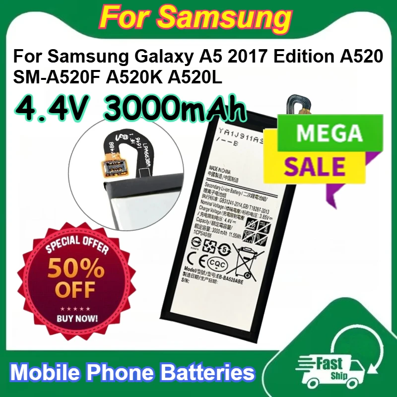 EB-BA520ABE 4.4V 3000mAh Lithium Battery for Samsung Galaxy A5 2017 Edition A520 SM-A520F A520K A520L Mobile Phone Batteries
EB-BA520ABE 4.4V 3000mAh Lithium Battery for Samsung Galaxy A5 2017 Edition A520 SM-A520F A520K A520L Mobile Phone Batteries