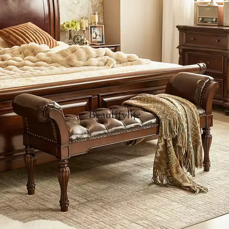 American neoclassical gold silk teak all solid wood bedside stool cowhide soft bag stool
American neoclassical gold silk teak all solid wood bedside stool cowhide soft bag stool