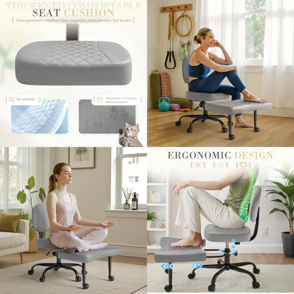 Adjustable Height Swivel Ergonomic Kneeling Chair with Footrest for Office, Yoga, and Meditation (Leather, Gray)
Adjustable Height Swivel Ergonomic Kneeling Chair with Footrest for Office, Yoga, and Meditation (Leather, Gray)