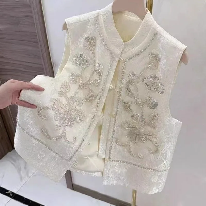 Outerwear New High-end Heavy-duty Embroidered Early Spring Chinese-style Vest with Beaded Chinese Sequins Fashion Womenswear
Outerwear New High-end Heavy-duty Embroidered Early Spring Chinese-style Vest with Beaded Chinese Sequins Fashion Womenswear