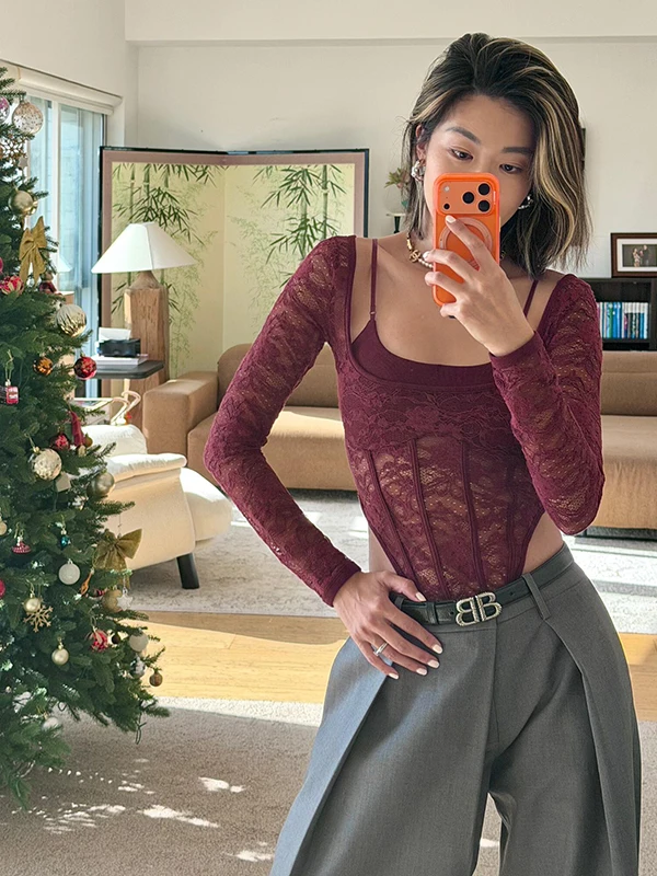 Sexy Lace Splice Long Sve One-Piece Suit Women's Early Spring Slimming High Waist ort Pants Comfortable Breathable Fabric
Sexy Lace Splice Long Sve One-Piece Suit Women's Early Spring Slimming High Waist ort Pants Comfortable Breathable Fabric