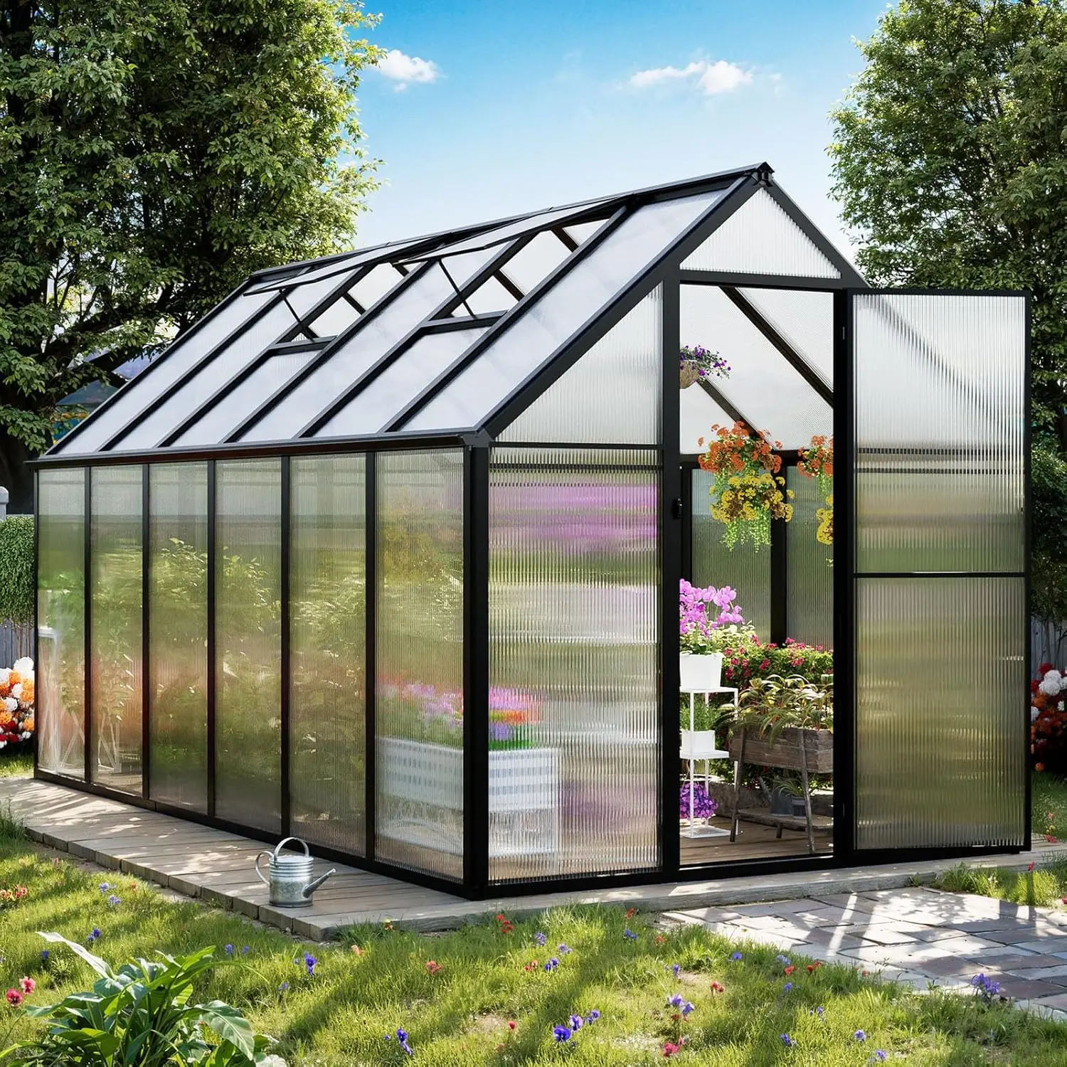 6x12 FT Polycarbonate Greenhouses, Greenhouse for Outdoors w/Vent Window,Swing Door Walk-in Large Greenhouse Sunroom, Custom
6x12 FT Polycarbonate Greenhouses, Greenhouse for Outdoors w/Vent Window,Swing Door Walk-in Large Greenhouse Sunroom, Custom