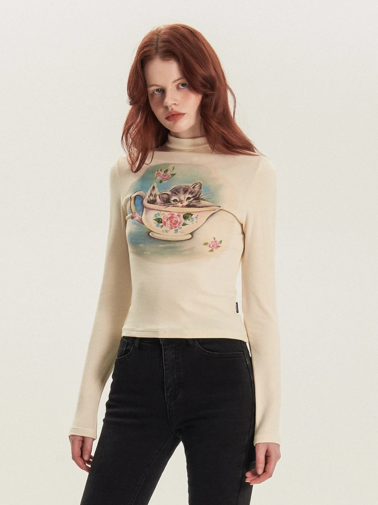 Women's Long-Sleeved T-shirt American Retro Cartoon Fashion Cat Print Color High Neck Inner Wear Trendy SweetCool Slim Bottoming
Women's Long-Sleeved T-shirt American Retro Cartoon Fashion Cat Print Color High Neck Inner Wear Trendy SweetCool Slim Bottoming