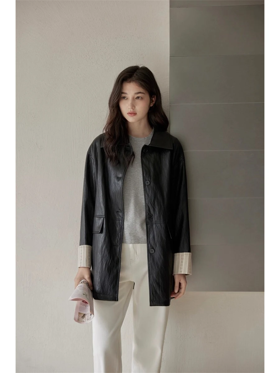 Женская кожаная куртка-косуха средней длины с воротником-стойкой, с эффектом ретро-текстуры и мятой поверхностью, свободного кроя, в непринужденном стиле
Женская кожаная куртка-косуха средней длины с воротником-стойкой, с эффектом ретро-текстуры и мятой поверхностью, свободного кроя, в непринужденном стиле