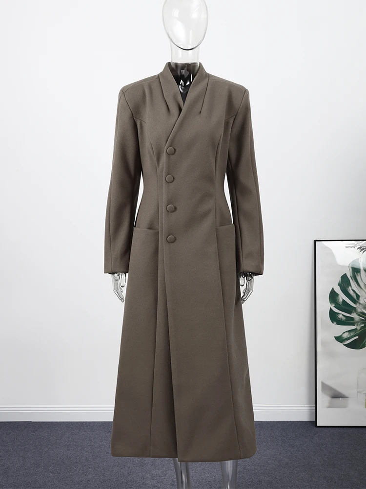 Элегантная женская куртка, пальто с подкладкой на плечах, однобортная новая верхняя одежда, женские повседневные классические длинные куртки с v-образным вырезом и карманами
Элегантная женская куртка, пальто с подкладкой на плечах, однобортная новая верхняя одежда, женские повседневные классические длинные куртки с v-образным вырезом и карманами