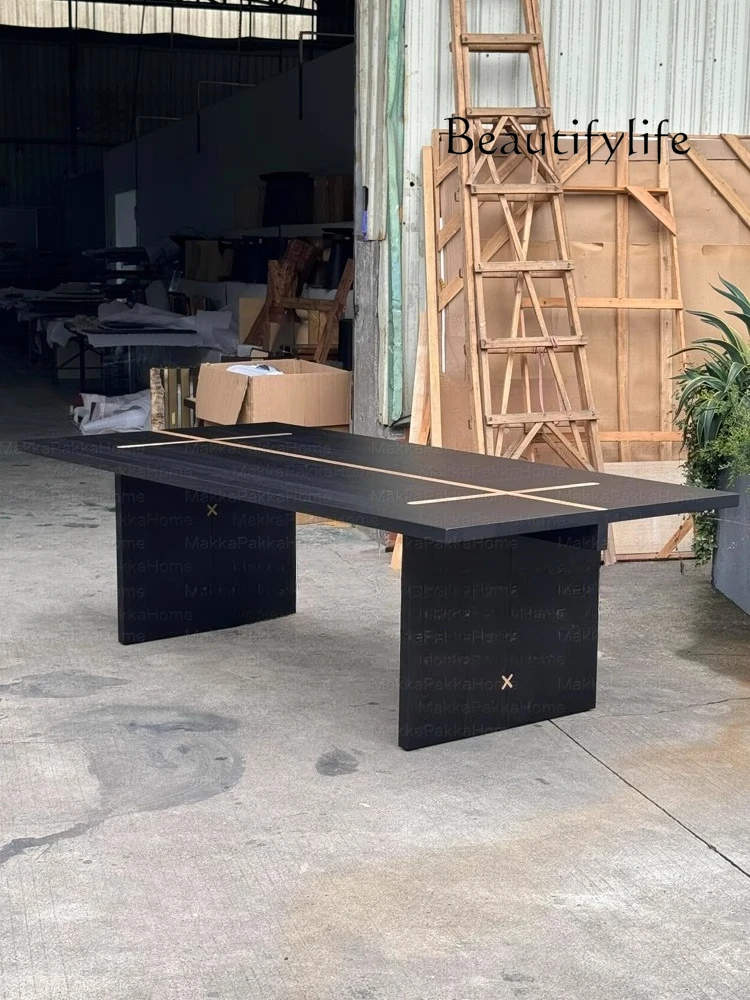 Medieval retro black solid wood dining table designer home rectangular desk creative dining table
Medieval retro black solid wood dining table designer home rectangular desk creative dining table
