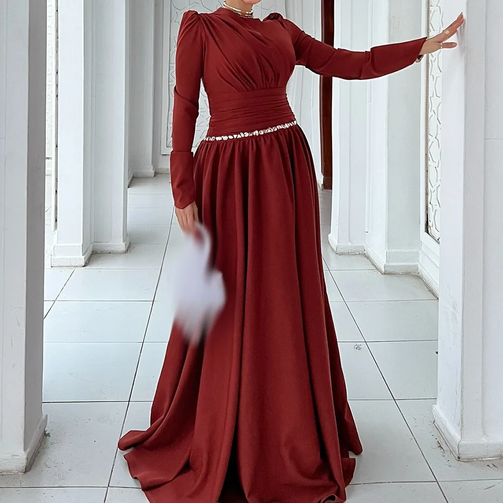 Customized A-Line Prom Dresses Floor-Lenght O-Neck Full Sleeve Evening Gown Fashion Crystal Pleat Simple Draped Party Gown 
Customized A-Line Prom Dresses Floor-Lenght O-Neck Full Sleeve Evening Gown Fashion Crystal Pleat Simple Draped Party Gown