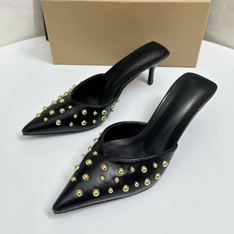 Trendy Rivet Women High Heels Mules Sandals Summer Sexy Pointed Toe Brand Slingback Ladies Casual Plus Size Stilettos Shoes
Trendy Rivet Women High Heels Mules Sandals Summer Sexy Pointed Toe Brand Slingback Ladies Casual Plus Size Stilettos Shoes
