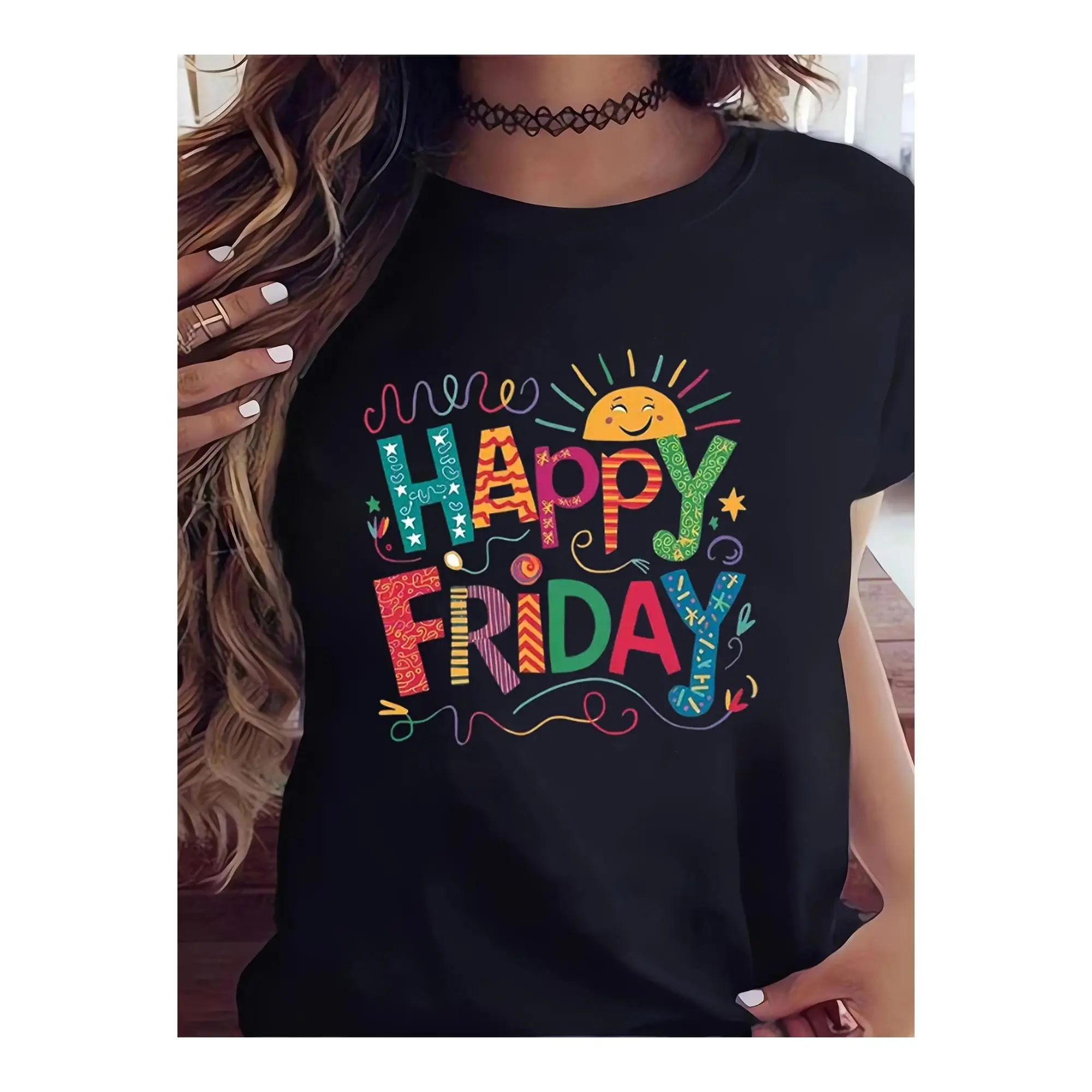 Women's "Happy Friday" Graphic T-Shirt - Soft, Short Sleeve, Round Neck, All-Season Casual Top with Vibrant Colorful Design
Women's "Happy Friday" Graphic T-Shirt - Soft, Short Sleeve, Round Neck, All-Season Casual Top with Vibrant Colorful Design