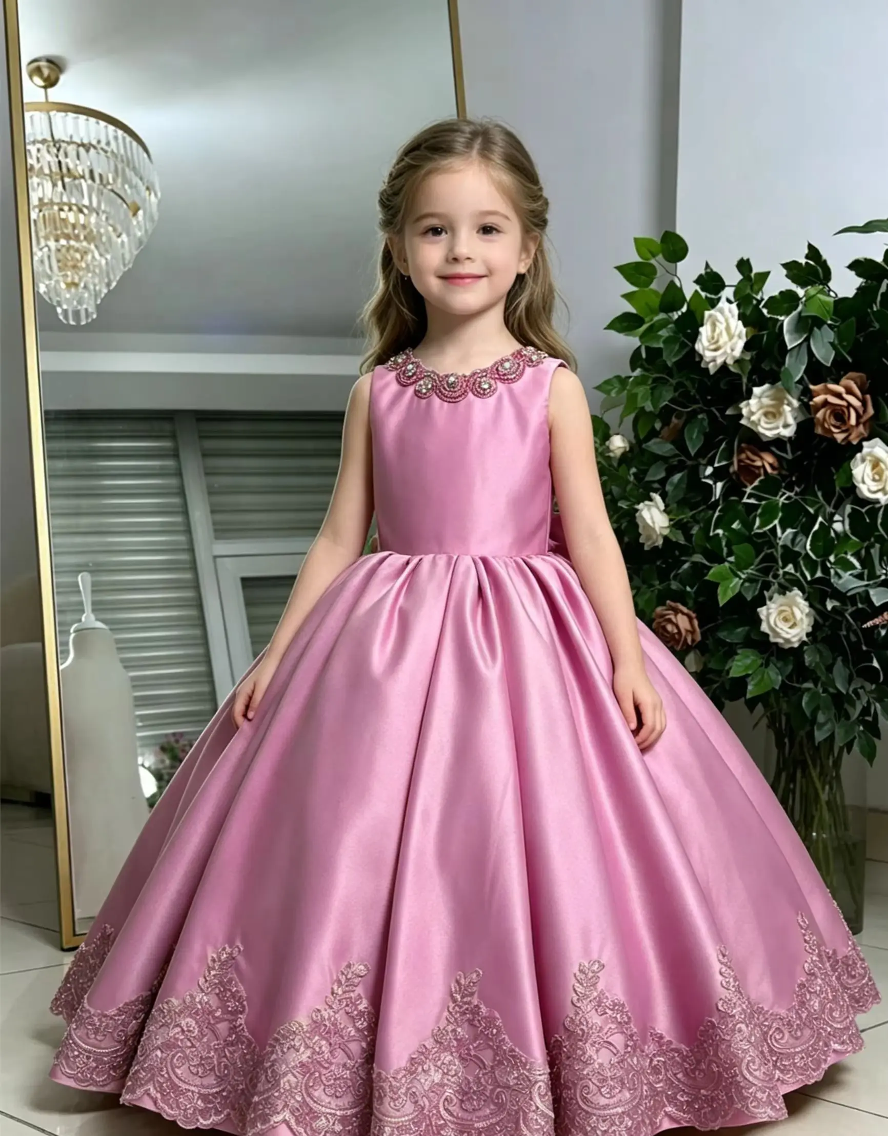 Customized Flower Girl Dress For Wedding With Bow Beading Satin Floor Lenght Kids Birthday Party First Communion Ball Gown
Customized Flower Girl Dress For Wedding With Bow Beading Satin Floor Lenght Kids Birthday Party First Communion Ball Gown