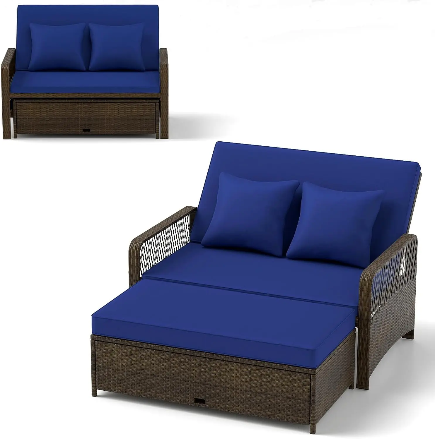 Wicker Patio Outdoor Daybed Rattan Sunbed Loveseat Sofa Set w4Level Adjustable Back Cushions Pillows Storage Ottoman 2Person Bed
Wicker Patio Outdoor Daybed Rattan Sunbed Loveseat Sofa Set w4Level Adjustable Back Cushions Pillows Storage Ottoman 2Person Bed