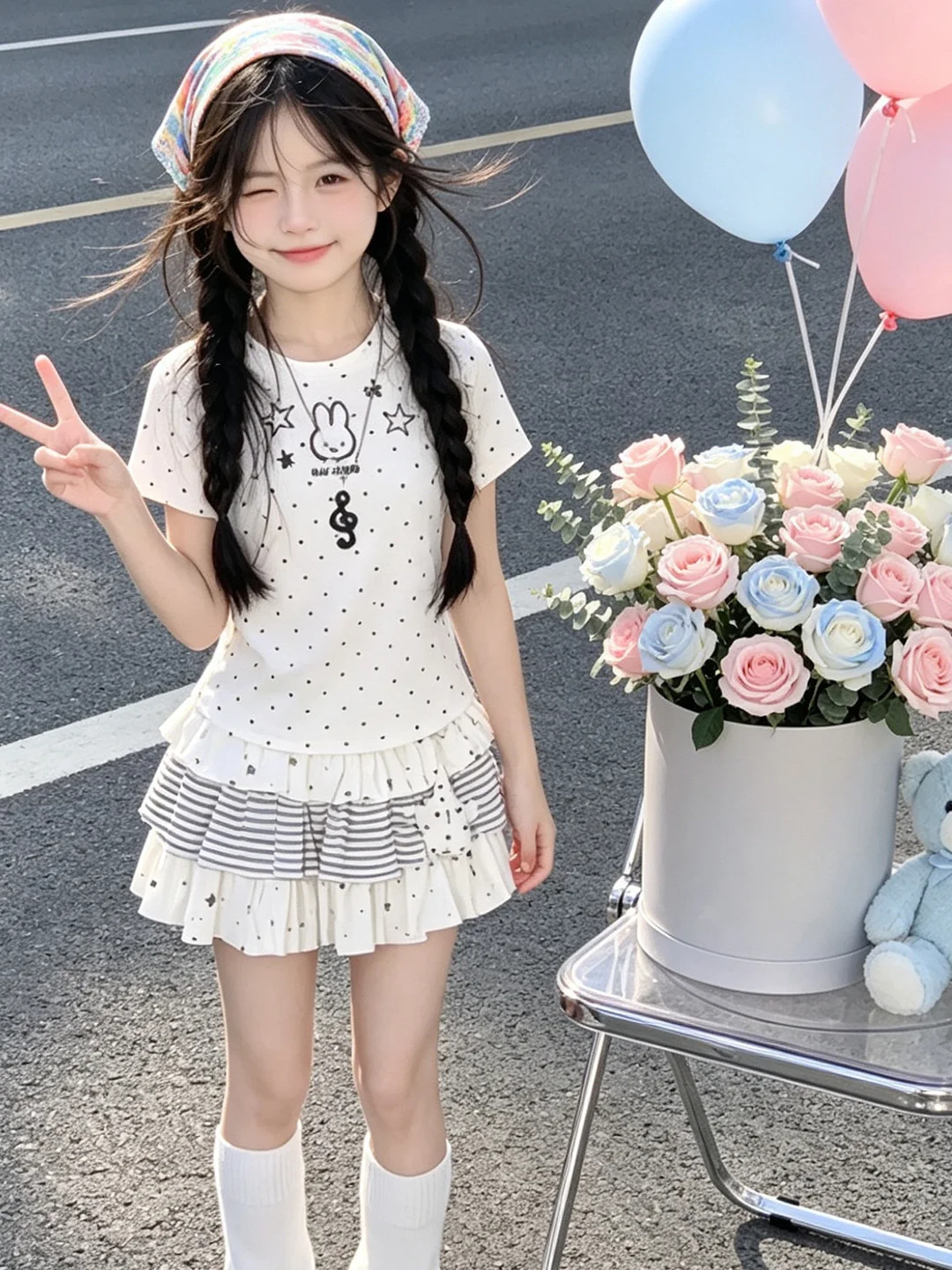 Girls Summer Fashion Sweet Polka Dot Rabbit Short Sleeve Top And Pleated Short Skirt Two Piece Set Breathable round Neck Spri...
Girls Summer Fashion Sweet Polka Dot Rabbit Short Sleeve Top And Pleated Short Skirt Two Piece Set Breathable round Neck Spri...