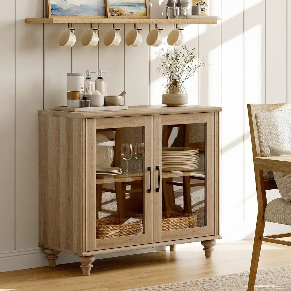 Oak Kitchen Cabinet with Glass Doors, Coffee Bar Table, and Adjustable Shelves for Dining Room, 34
Oak Kitchen Cabinet with Glass Doors, Coffee Bar Table, and Adjustable Shelves for Dining Room, 34