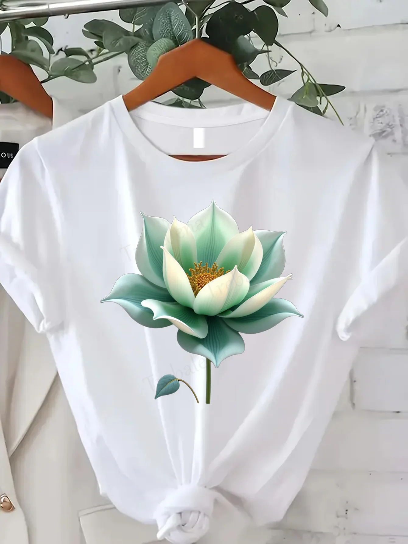 Women T-shirt Lotus Flower Print T-Shirt for Women, Sexy Casual Top 
Women T-shirt Lotus Flower Print T-Shirt for Women, Sexy Casual Top