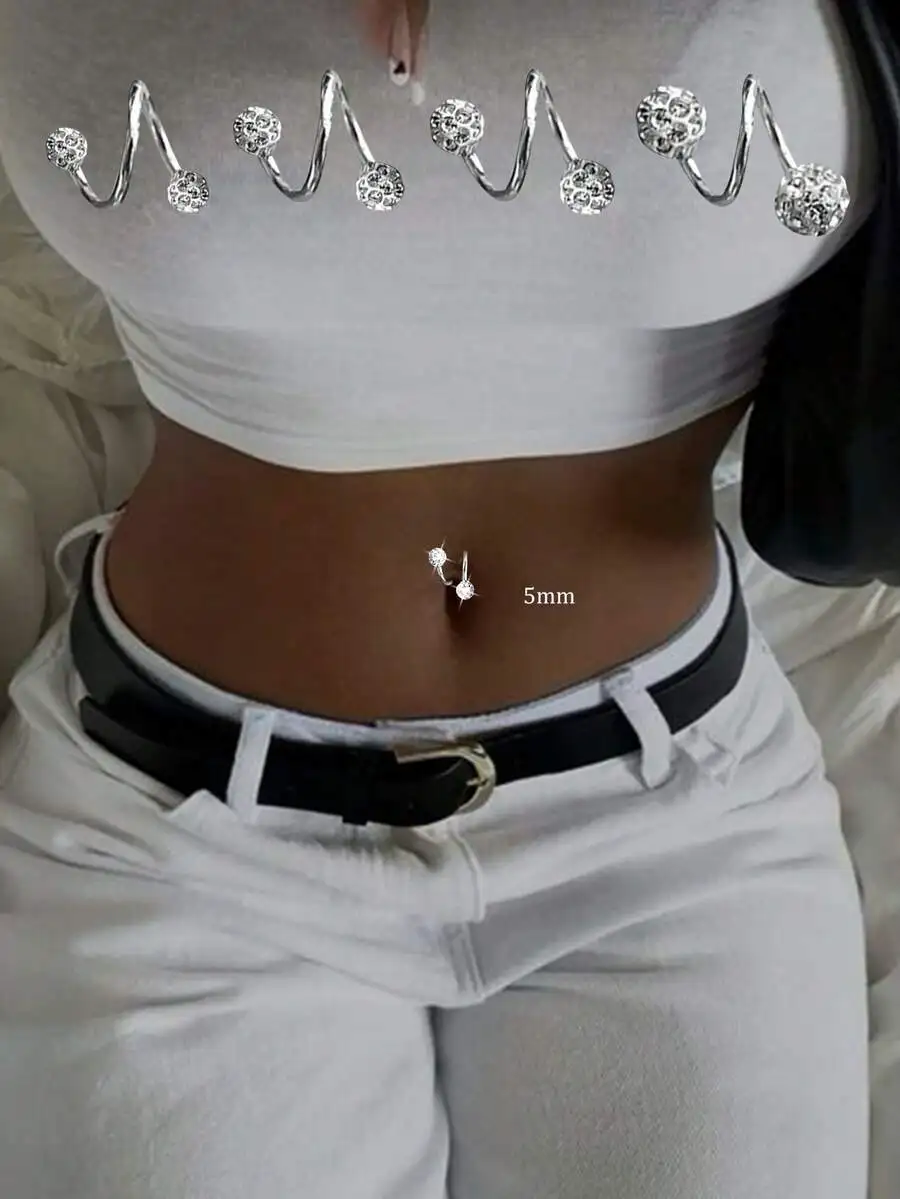 925 Silver Double Helix Belly Ring With Dazzling Crystal Balls, 3–6mm Sizes, Elegant Daily Wear Body Jewelry For Women
925 Silver Double Helix Belly Ring With Dazzling Crystal Balls, 3–6mm Sizes, Elegant Daily Wear Body Jewelry For Women