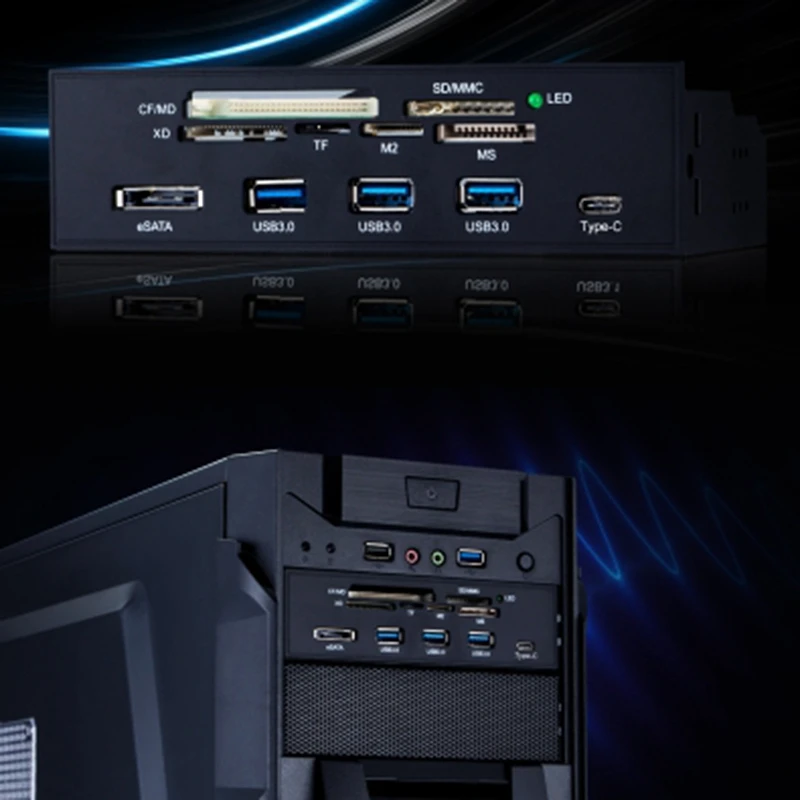 5.25Inch PC Computer Front Panel USB 2.0 Card Reader With 3 Ports USB3.0,Type-C,ESATA,MD,SD/MMC,XD,TF,M2,MS64G CF Reader
5.25Inch PC Computer Front Panel USB 2.0 Card Reader With 3 Ports USB3.0,Type-C,ESATA,MD,SD/MMC,XD,TF,M2,MS64G CF Reader
