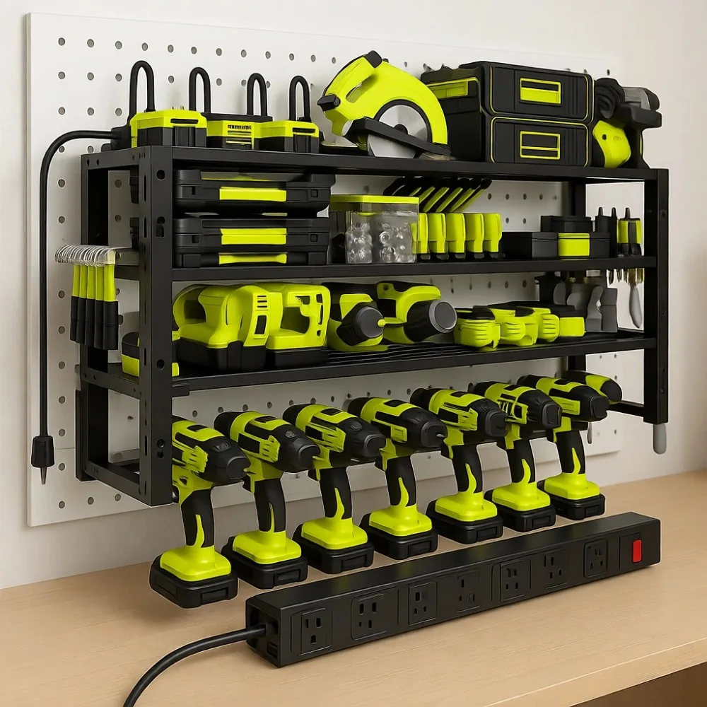 Wall-Mounted 8-Outlet Charging Station, 4-Tier Drill & Screwdriver Holder, 420 lb Garage Tool Organizer
Wall-Mounted 8-Outlet Charging Station, 4-Tier Drill & Screwdriver Holder, 420 lb Garage Tool Organizer
