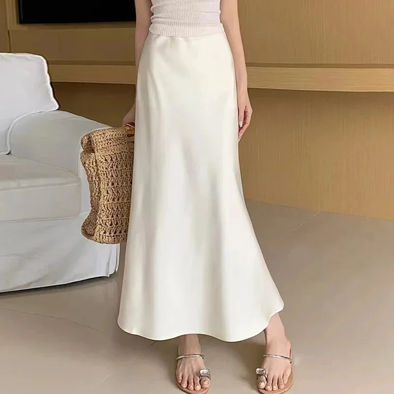 New 2025 Satin Long Skirts for Women Draped High Waist Midi Skirt Woman Summer Straight Women's Skirt Holiday Beach Women Skirt
New 2025 Satin Long Skirts for Women Draped High Waist Midi Skirt Woman Summer Straight Women's Skirt Holiday Beach Women Skirt