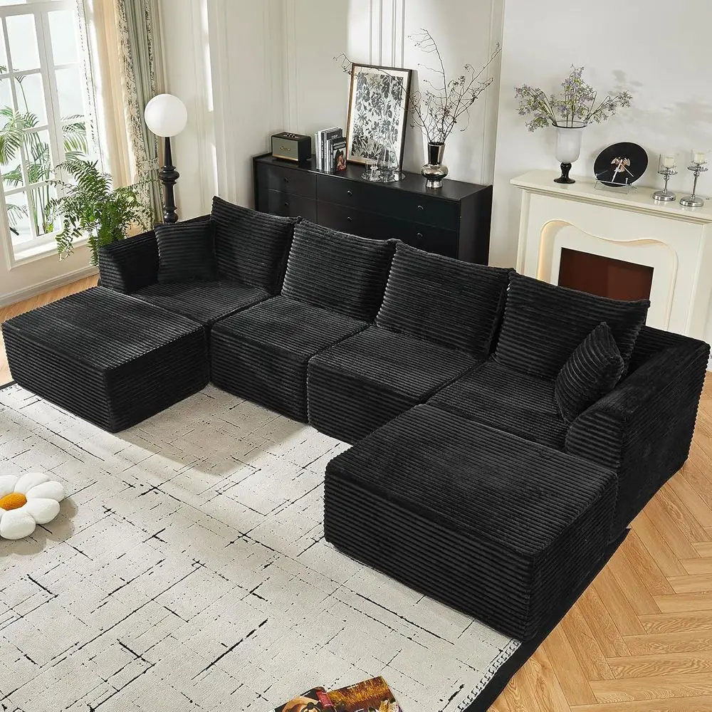 Sectional Sofa with Cloud-Shaped Cloud Couch, Memory Foam Corduroy Sofa, 130 Convertible Bed, Black Living Room Furniture
Sectional Sofa with Cloud-Shaped Cloud Couch, Memory Foam Corduroy Sofa, 130 Convertible Bed, Black Living Room Furniture