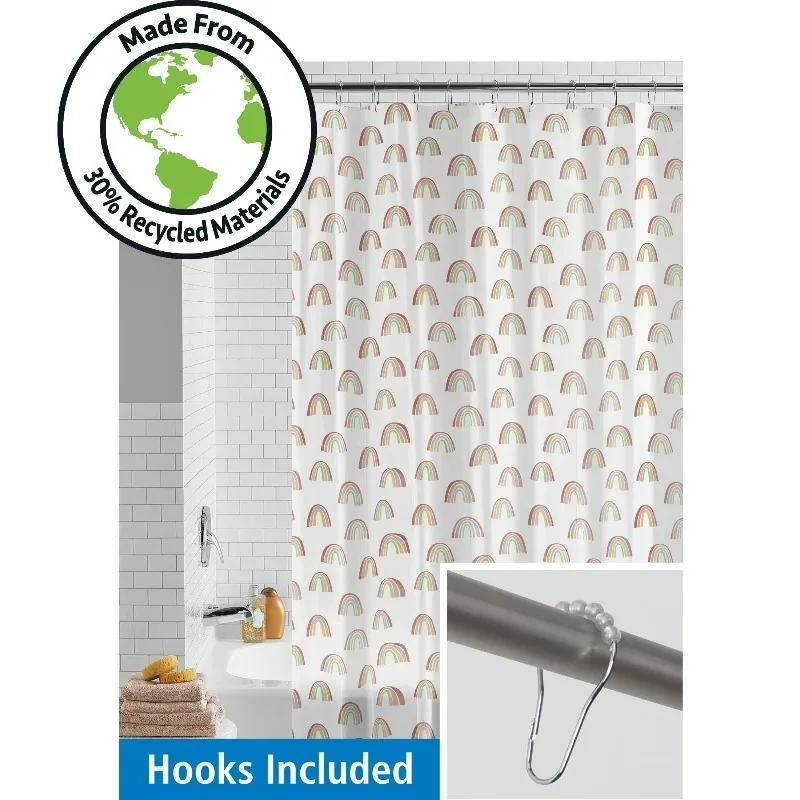 Eco-friendly Rainbows Waterproof Recycled PEVA Shower Curtain Set and 12 Hooks, Multicolor
Eco-friendly Rainbows Waterproof Recycled PEVA Shower Curtain Set and 12 Hooks, Multicolor