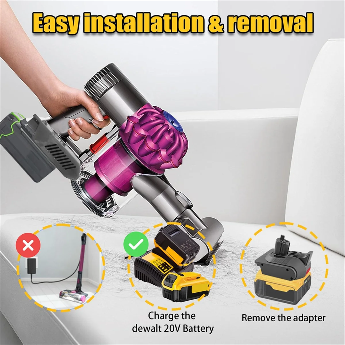 A34R DW20V10 Slim Battery Adapter for Dewalt 20V Li-Ion Battery Convert to for Dyson V10 Digital Slim Vacuum Cleaner
A34R DW20V10 Slim Battery Adapter for Dewalt 20V Li-Ion Battery Convert to for Dyson V10 Digital Slim Vacuum Cleaner