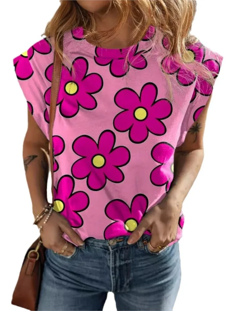New T-shirts For Women New Floral Printed O-neck Sleeveless Tops Casual Fashion Loose Vintage Female's Pullover Tee 2024 Summer
New T-shirts For Women New Floral Printed O-neck Sleeveless Tops Casual Fashion Loose Vintage Female's Pullover Tee 2024 Summer