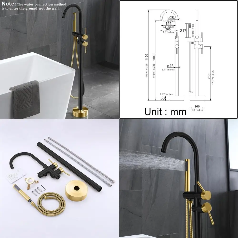 Freestanding Bathtub Faucet with Handheld Shower, Brushed Titanium Gold Finish
Freestanding Bathtub Faucet with Handheld Shower, Brushed Titanium Gold Finish