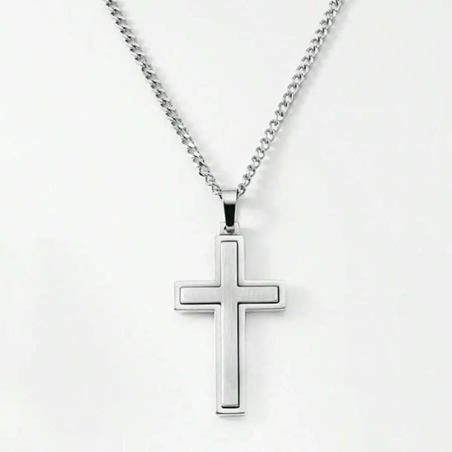 Brushed Stainless Steel Two Tone Cross Pendant Necklace For Men Women
Brushed Stainless Steel Two Tone Cross Pendant Necklace For Men Women