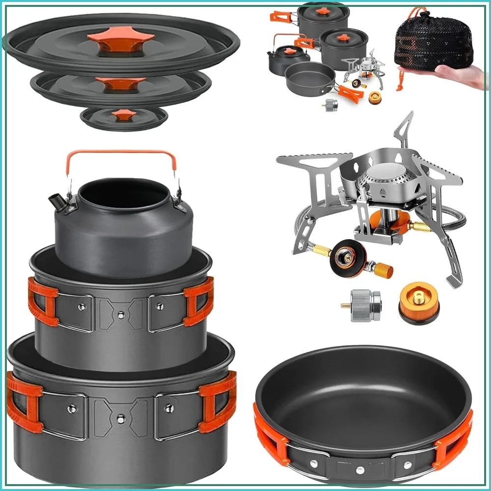 Non-Stick Camping Cookware Mess Kit with Stove - Portable Backpacking Pots and Pans Set for Hiking, Picnic, Outdoor
Non-Stick Camping Cookware Mess Kit with Stove - Portable Backpacking Pots and Pans Set for Hiking, Picnic, Outdoor