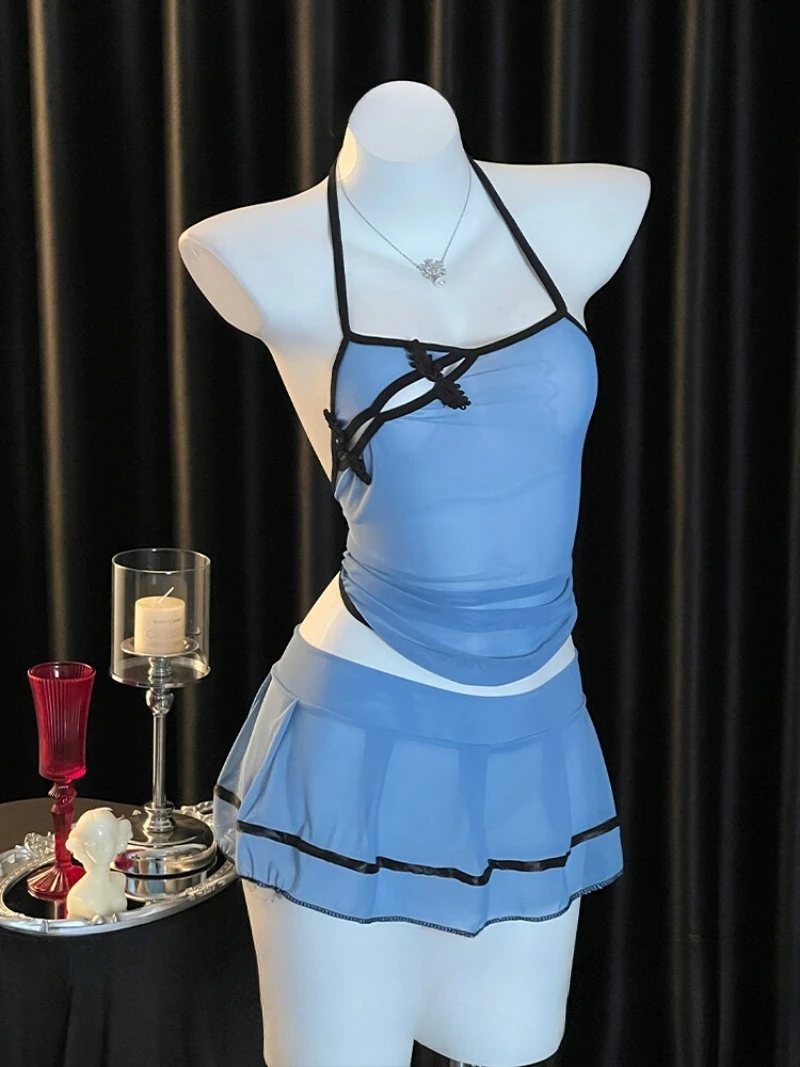 Republic of China Style Blue Halter Nightdress,Sexy Backless Belly Band Dress,Pure Desire See-through Sleepwear,Feminine
Republic of China Style Blue Halter Nightdress,Sexy Backless Belly Band Dress,Pure Desire See-through Sleepwear,Feminine