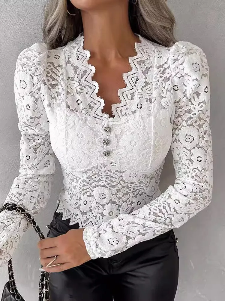 Lace New Spring Autumn White Top Shirt Fashion Elegant Sexy V Neck Slim For Women Casual Holiday Party Shirts Women Clothes
Lace New Spring Autumn White Top Shirt Fashion Elegant Sexy V Neck Slim For Women Casual Holiday Party Shirts Women Clothes