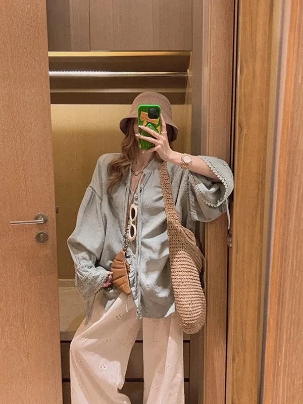 plus Size Lace Trim Belted Shirt Women's Summer Loose Sun Protection Top Korean Style Commute Long Sleeve Polyester Fiber
plus Size Lace Trim Belted Shirt Women's Summer Loose Sun Protection Top Korean Style Commute Long Sleeve Polyester Fiber