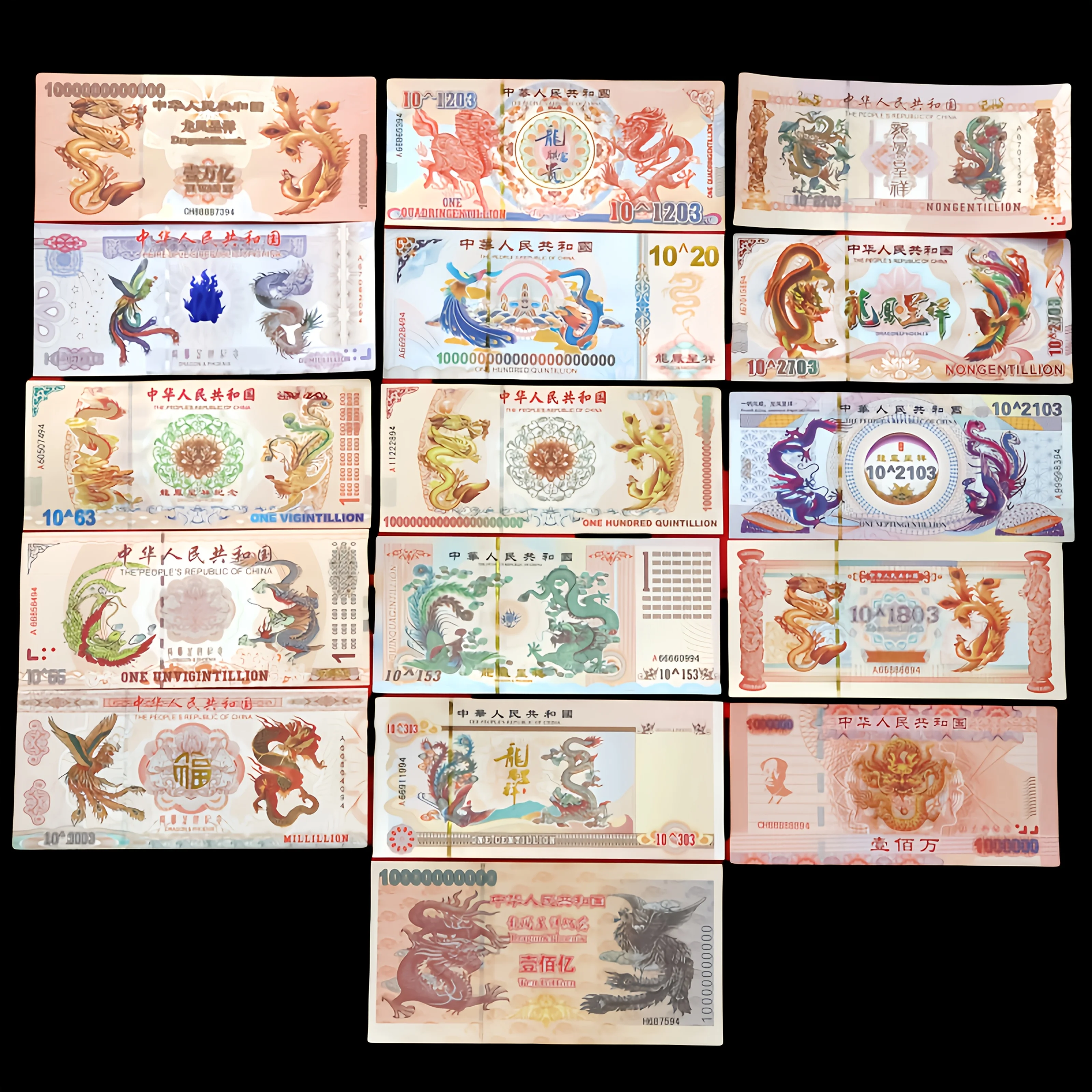 16pcs traditional Chinese dragon commemorative banknotes, Non currency, Colorful Collectibles Gift Set
16pcs traditional Chinese dragon commemorative banknotes, Non currency, Colorful Collectibles Gift Set