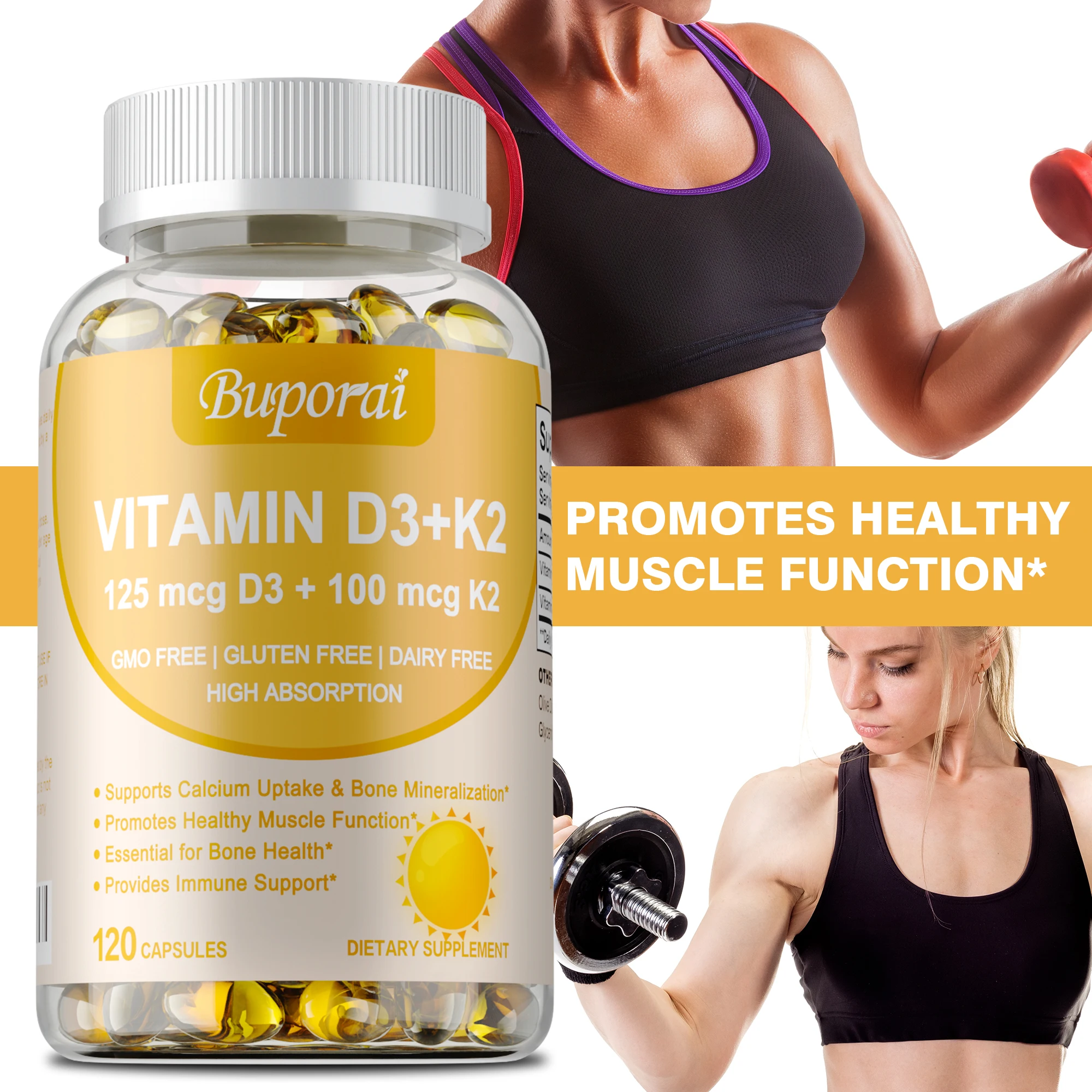 Vitamin D3 + K2 - Calcium Absorption, Skin, Immune, Joint, Vision and Heart Health for Strong Bone - 120 Capsules
Vitamin D3 + K2 - Calcium Absorption, Skin, Immune, Joint, Vision and Heart Health for Strong Bone - 120 Capsules