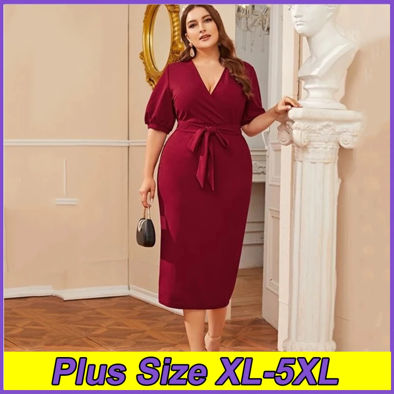 Women's Plus Size Dresses Solid Color Short Sleeved Shirts Frock XL-4XL Summer Loose Lace Up Clothing Puff Sleeve Slimming Dress
Women's Plus Size Dresses Solid Color Short Sleeved Shirts Frock XL-4XL Summer Loose Lace Up Clothing Puff Sleeve Slimming Dress