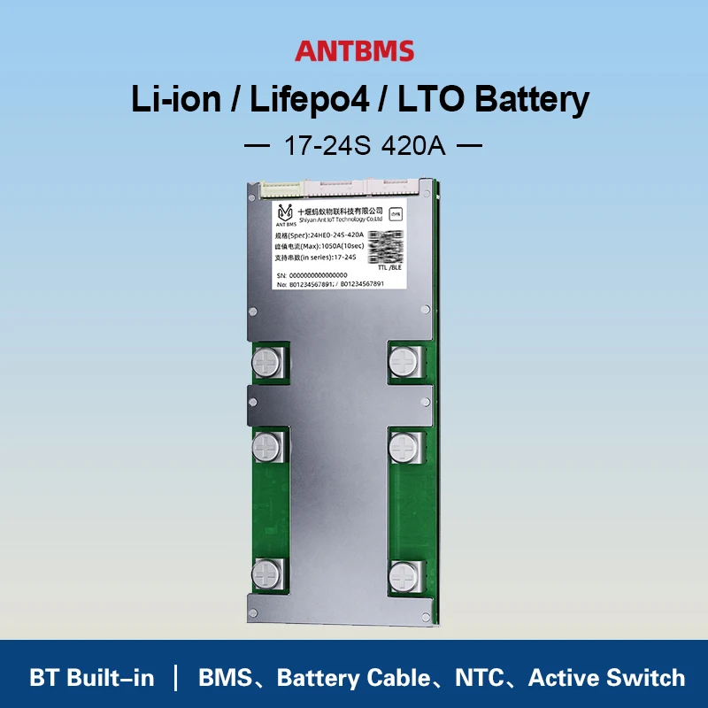 Умная плата BMS Smart Ant 17-24S для Li-ion/LiFePO4/LTO аккумуляторов 48В/60В/72В, постоянный ток 420А, пиковый 1050А, со встроенным Bluetooth
Умная плата BMS Smart Ant 17-24S для Li-ion/LiFePO4/LTO аккумуляторов 48В/60В/72В, постоянный ток 420А, пиковый 1050А, со встроенным Bluetooth