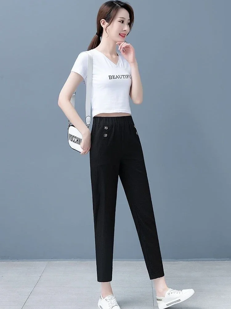 Укороченные брюки, женские брюки с эластичной резинкой на талии, хлопок и лен с карманами, одежда Harajuku, один размер, эстетические брюки Xxl для женщин
Укороченные брюки, женские брюки с эластичной резинкой на талии, хлопок и лен с карманами, одежда Harajuku, один размер, эстетические брюки Xxl для женщин