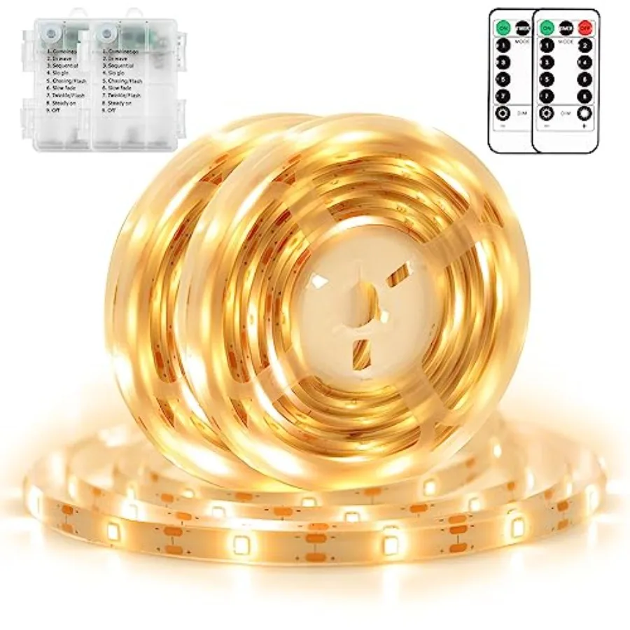 2 PCS Strip Lights Battery Operated, 9.8Ft 90 LED Strip Lights Self-Adhesive with Remote Timer, Flexible Cuttable Light Strip f
2 PCS Strip Lights Battery Operated, 9.8Ft 90 LED Strip Lights Self-Adhesive with Remote Timer, Flexible Cuttable Light Strip f