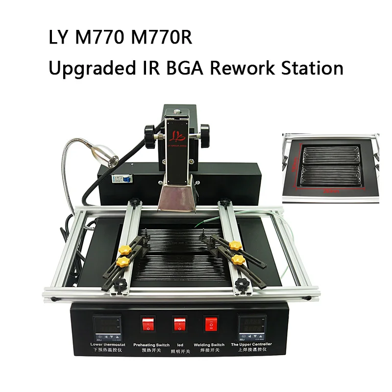 Upgraded LY M770 M770R IR BGA Rework Station, 220V, 2 zones, manual operation, 1900W
Upgraded LY M770 M770R IR BGA Rework Station, 220V, 2 zones, manual operation, 1900W
