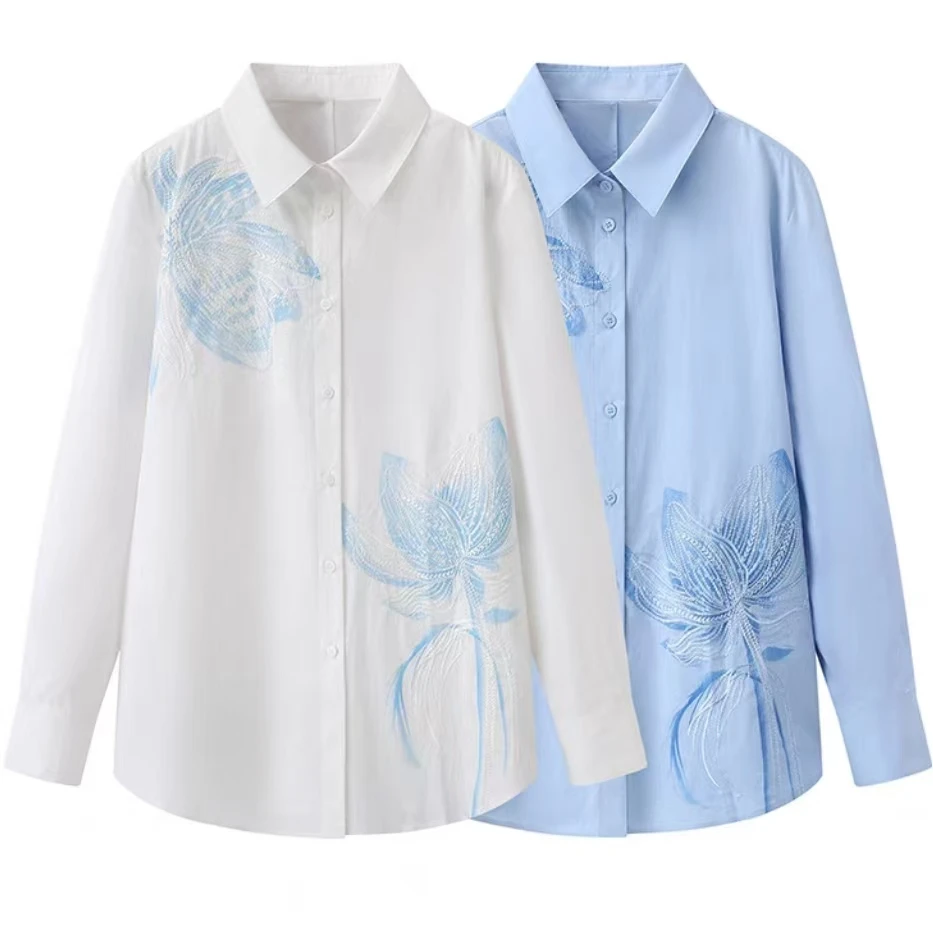 High-end Heavy Embroidery Cotton Shirts Women's Loose Mid-Length Elegant Blouses Spring Summer Tops Woman Clothes
High-end Heavy Embroidery Cotton Shirts Women's Loose Mid-Length Elegant Blouses Spring Summer Tops Woman Clothes