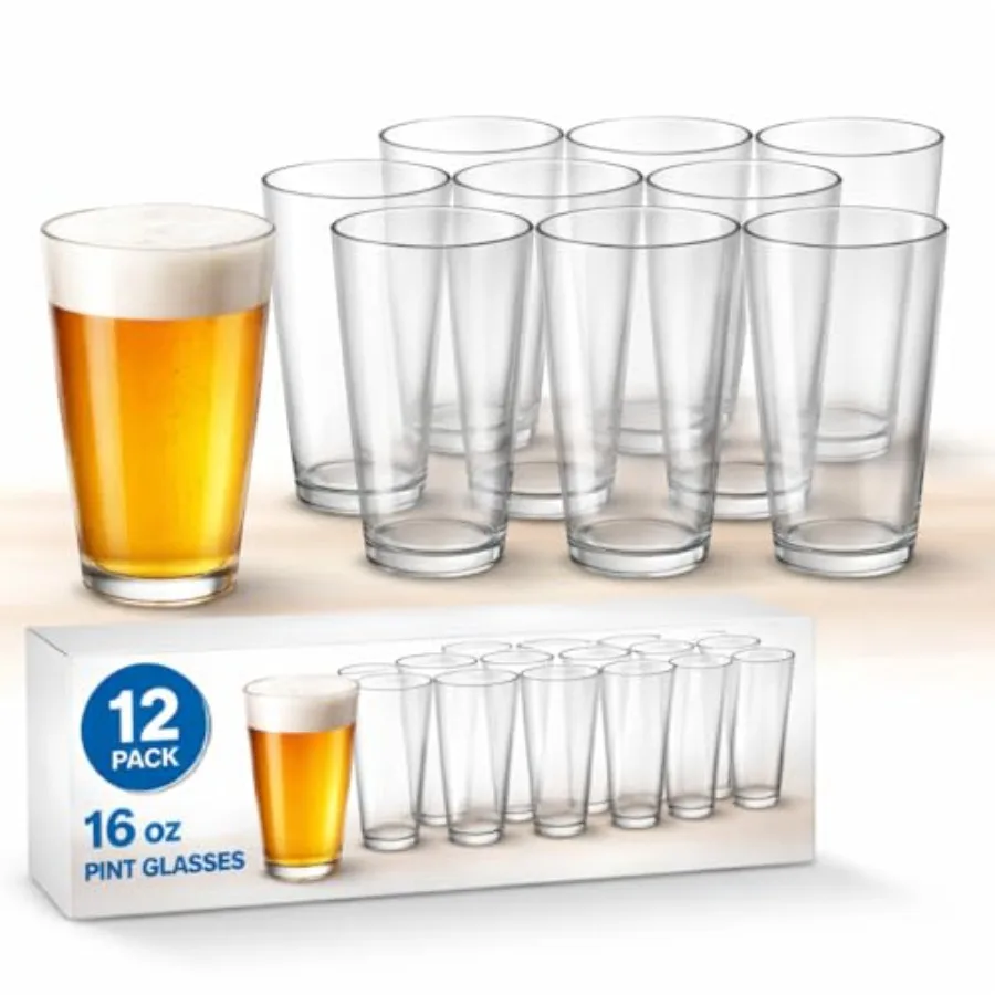 12 Pack 16 oz Pint Glasses Classic Clear Beer Glass Set Durable Everyday Drinking Glasses
12 Pack 16 oz Pint Glasses Classic Clear Beer Glass Set Durable Everyday Drinking Glasses