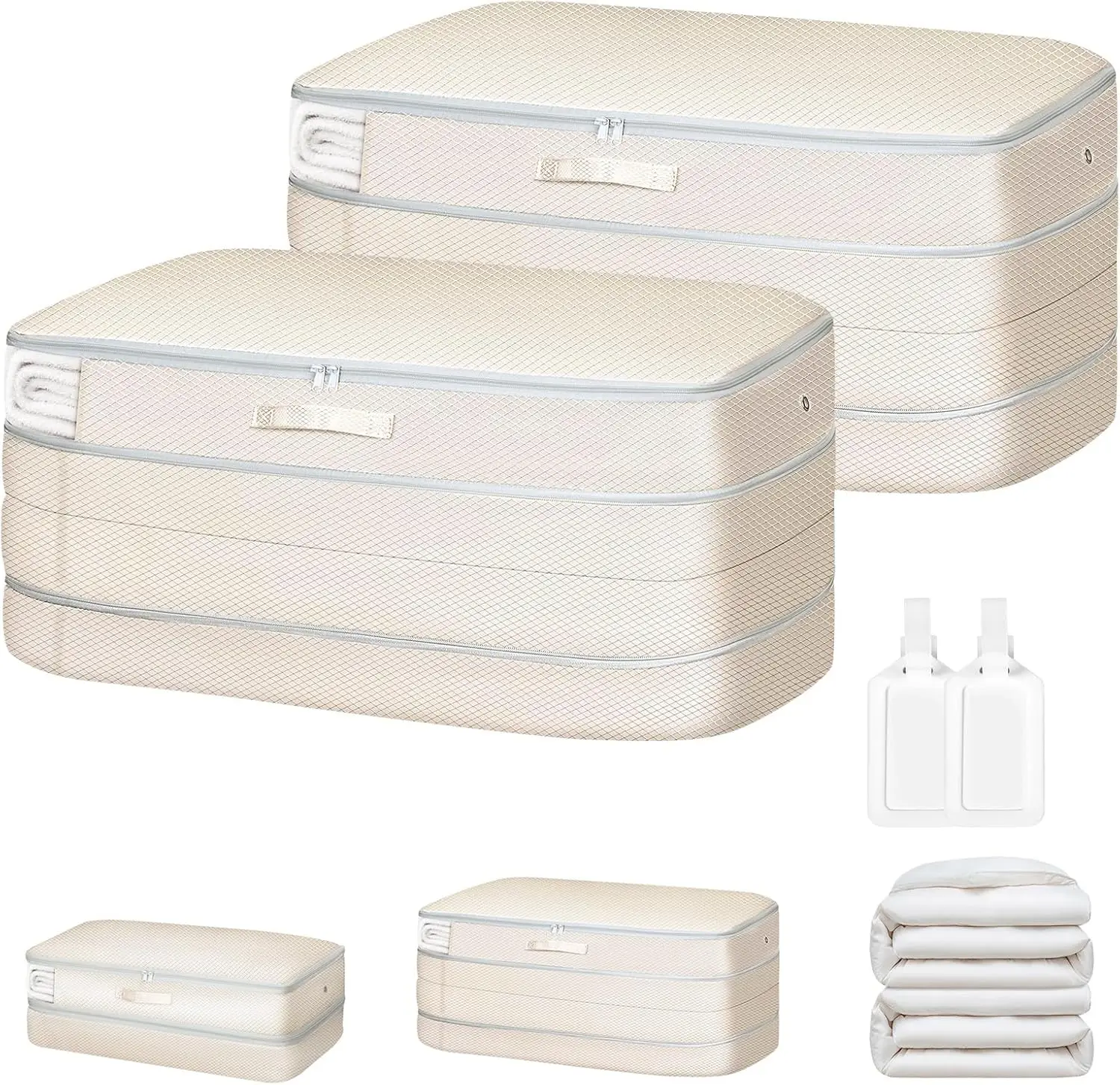 Comforter Storage Bag - Large Capacity Self Compression Organizer for Bedding, Blanket, Duvet, Pillow, 2-Pack Beige
Comforter Storage Bag - Large Capacity Self Compression Organizer for Bedding, Blanket, Duvet, Pillow, 2-Pack Beige