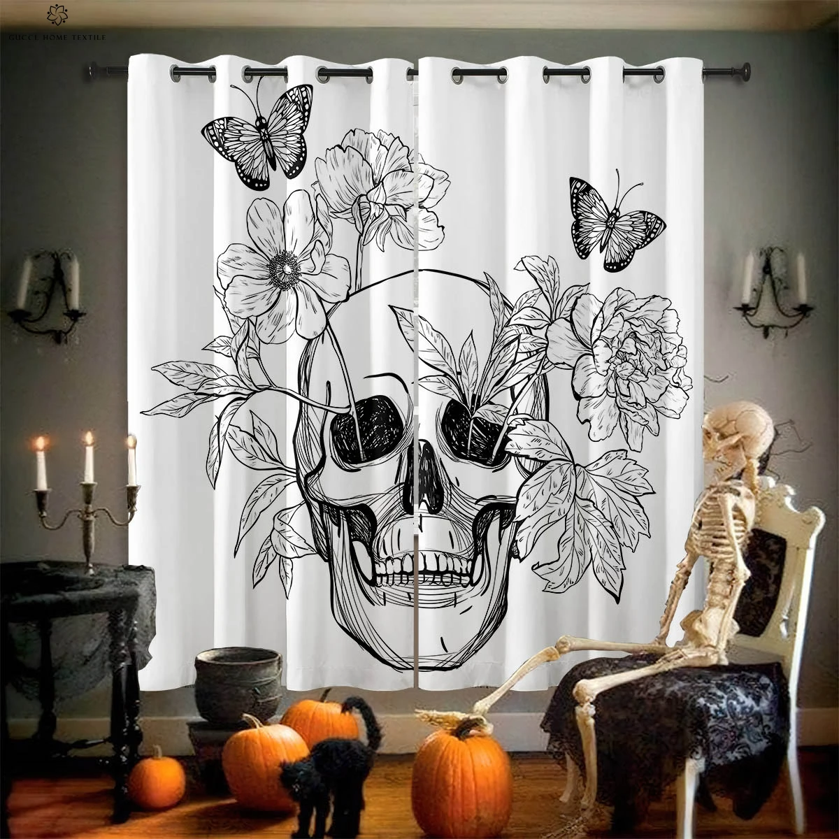 Skull Floral Butterfly Print Curtains for Dining Room, Bedroom, Living Room, Halloween, Holiday Party Decoration, 2 Pieces
Skull Floral Butterfly Print Curtains for Dining Room, Bedroom, Living Room, Halloween, Holiday Party Decoration, 2 Pieces