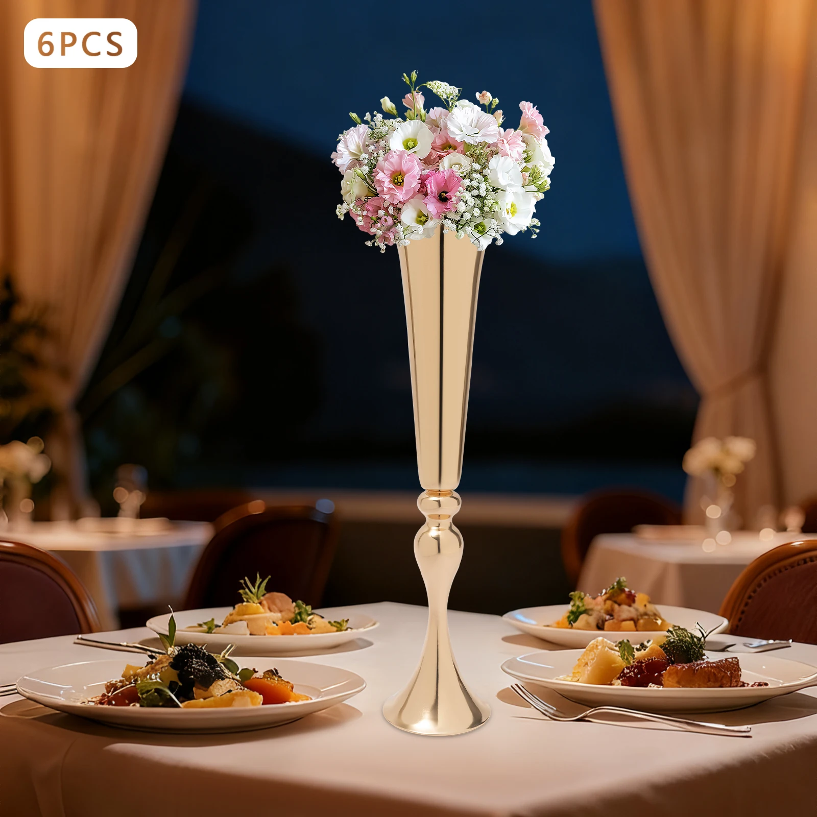 6Pcs Gold Trumpet Vases, Tall Tabletop Flower Vase, Wedding Party Props Centerpieces Flower Stand Holder For Event Decoration
6Pcs Gold Trumpet Vases, Tall Tabletop Flower Vase, Wedding Party Props Centerpieces Flower Stand Holder For Event Decoration